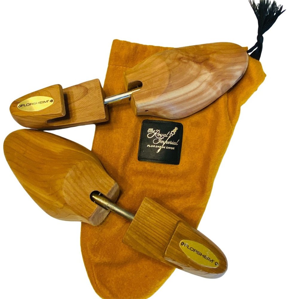 Vintage FLORSHEIM Wooden Shoe Trees Stretchers Adjustable Form-Set of 2 w/bag